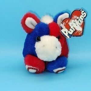 Puffkins Stripes Donkey Collectible Key Chain Plush Red Blue Stuffed Animal 3"